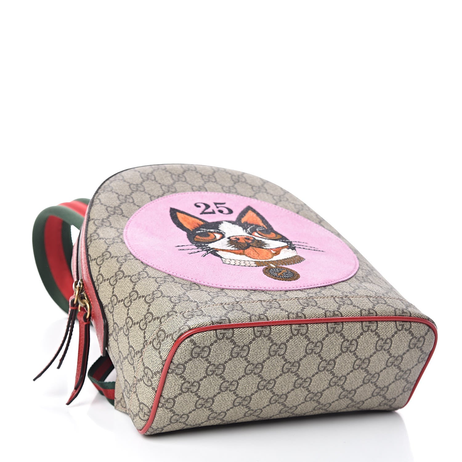 Gucci GG Supreme Monogram Web Bosco Patch Dome Backpack Beige Malva Hibiscus Red 4 of 10