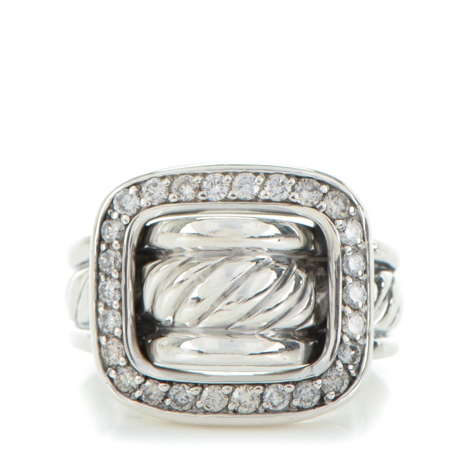 David Yurman Sterling Silver Diamond Buckle Ring 53 6.5 1 of 4