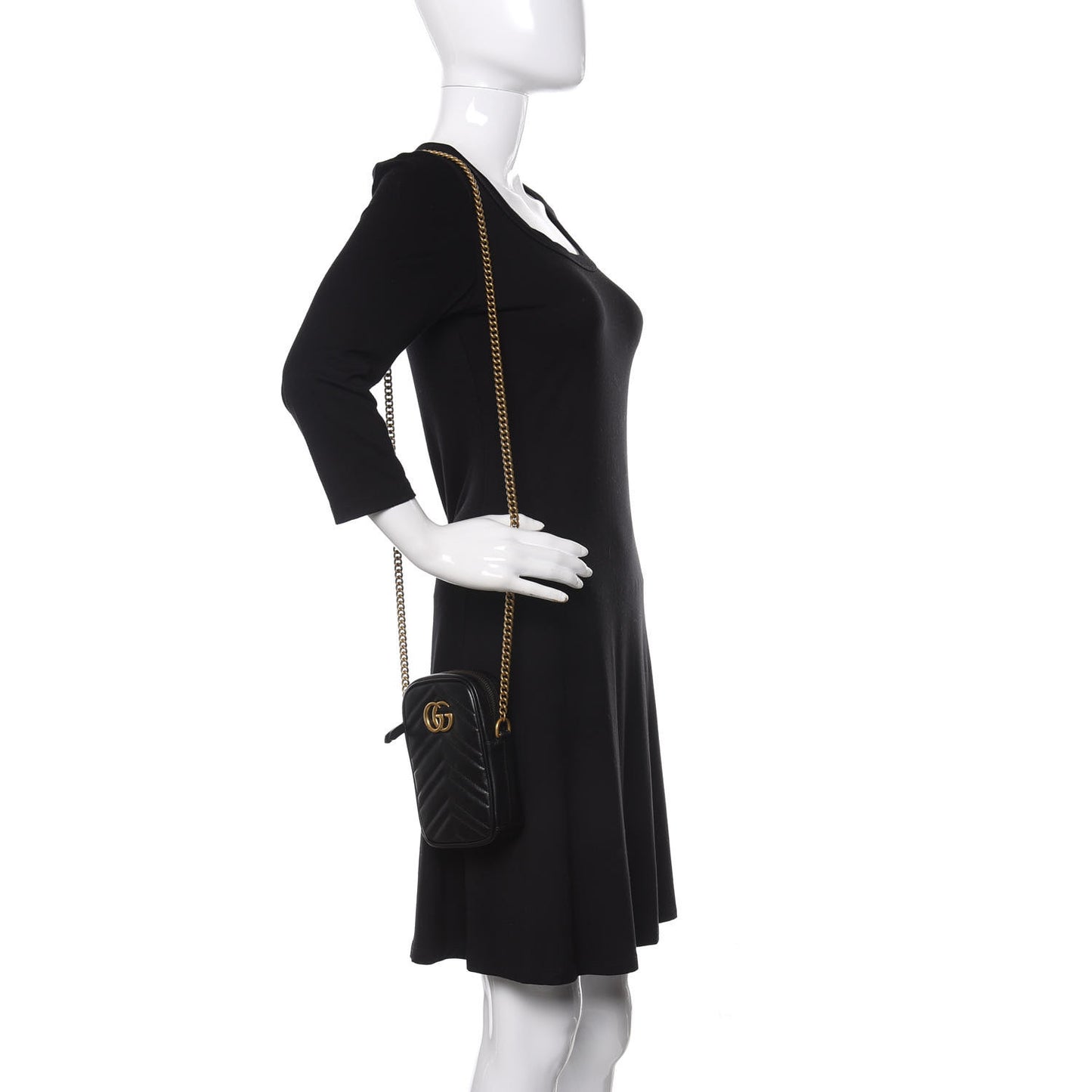 Calfskin Matelasse Mini GG Marmont Crossbody Bag Black