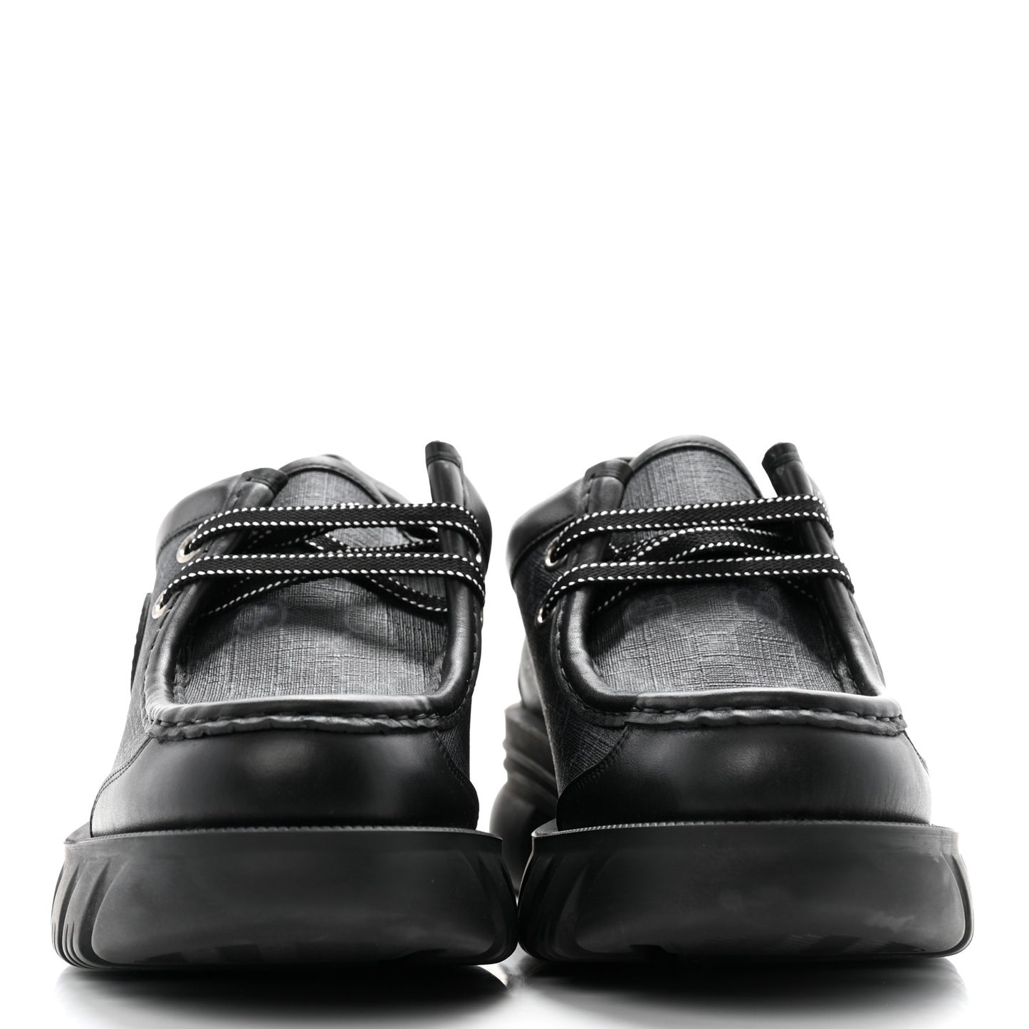 GG Supreme Monogram Quebec Calfskin Retro Interlocking G Mens Platform Derby Loafers 8.5 Black
