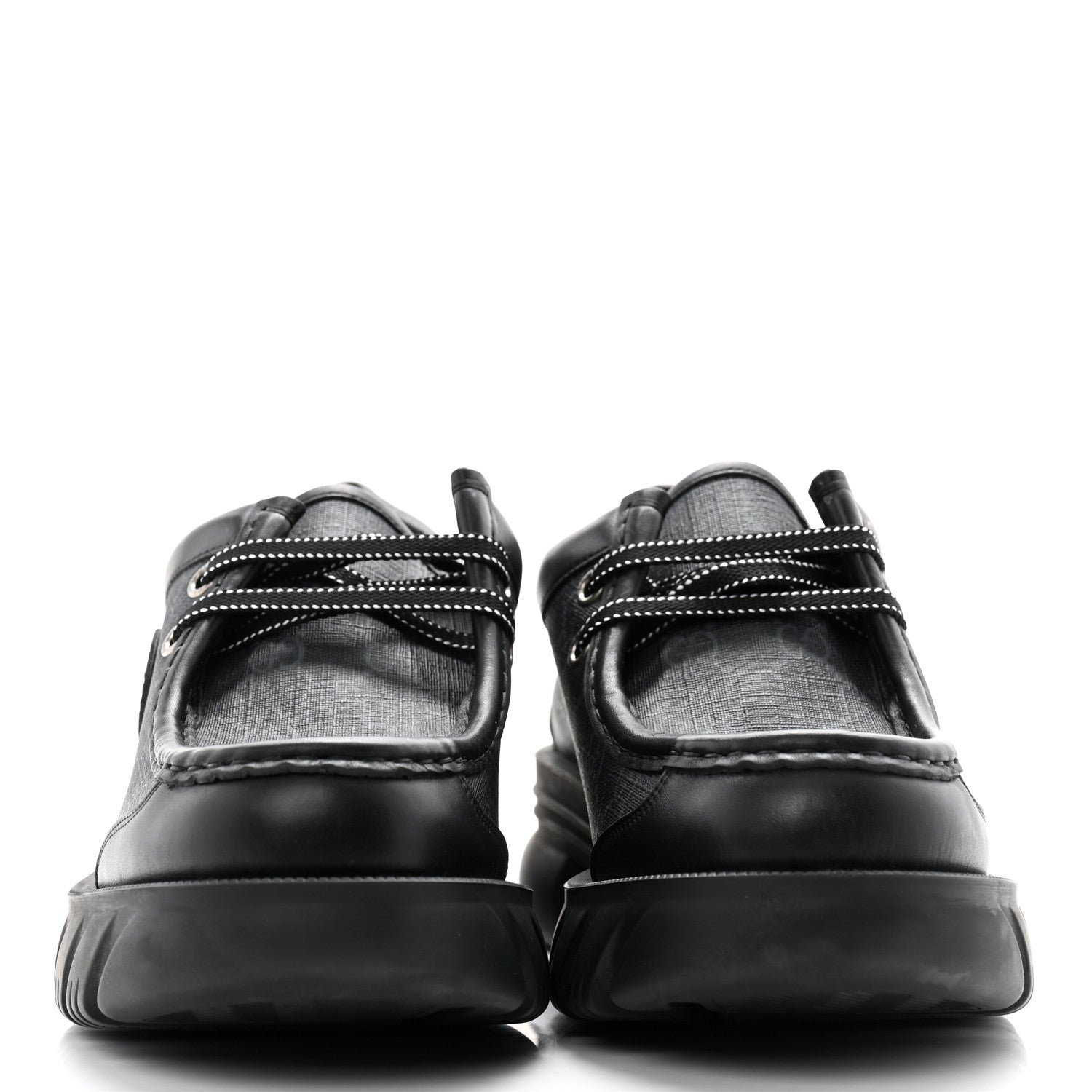 Gucci GG Supreme Monogram Quebec Calfskin Retro Interlocking G Mens Platform Derby Loafers 8.5 Black 2 of 11