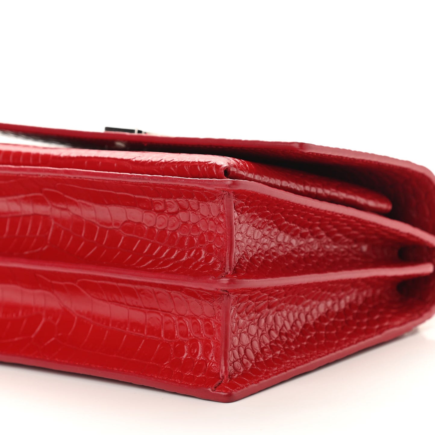 Calfskin Crocodile Embossed Medium Monogram Sunset Rouge Eros