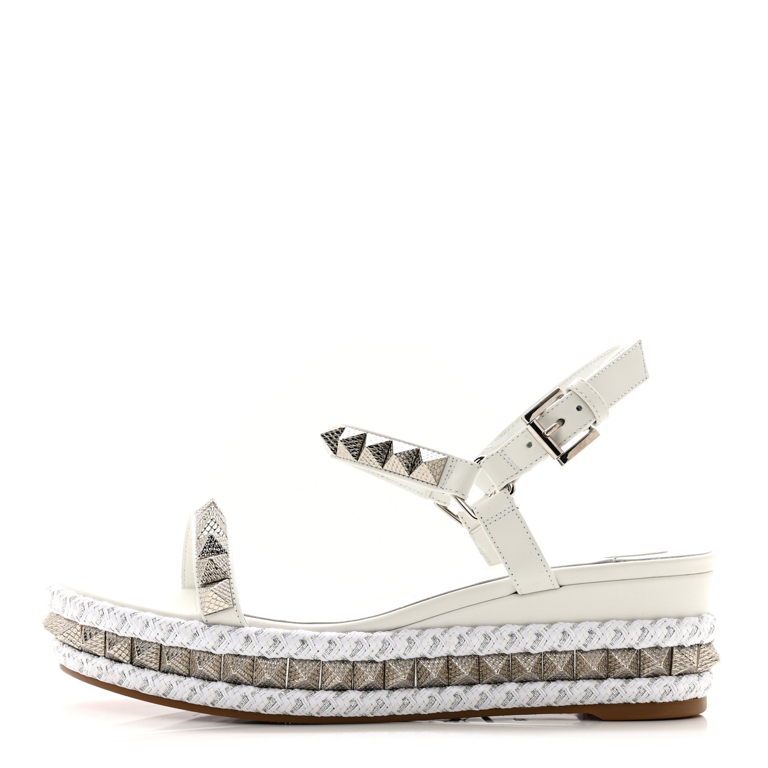Christian Louboutin Calfskin Bianco Pyraclou 60 Platform Sandals 38 White Silver 1 of 8