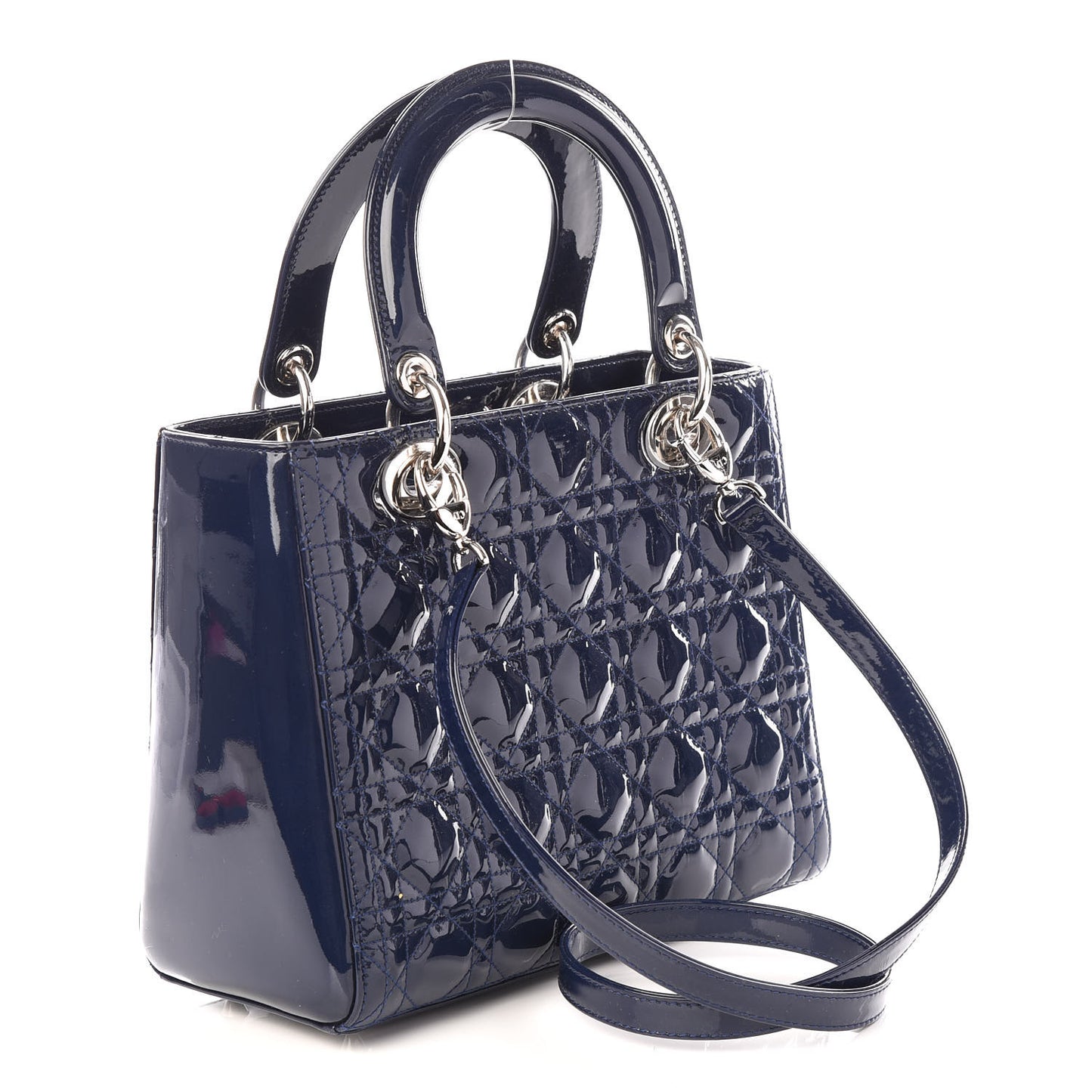 Patent Cannage Medium Lady Dior Navy Blue