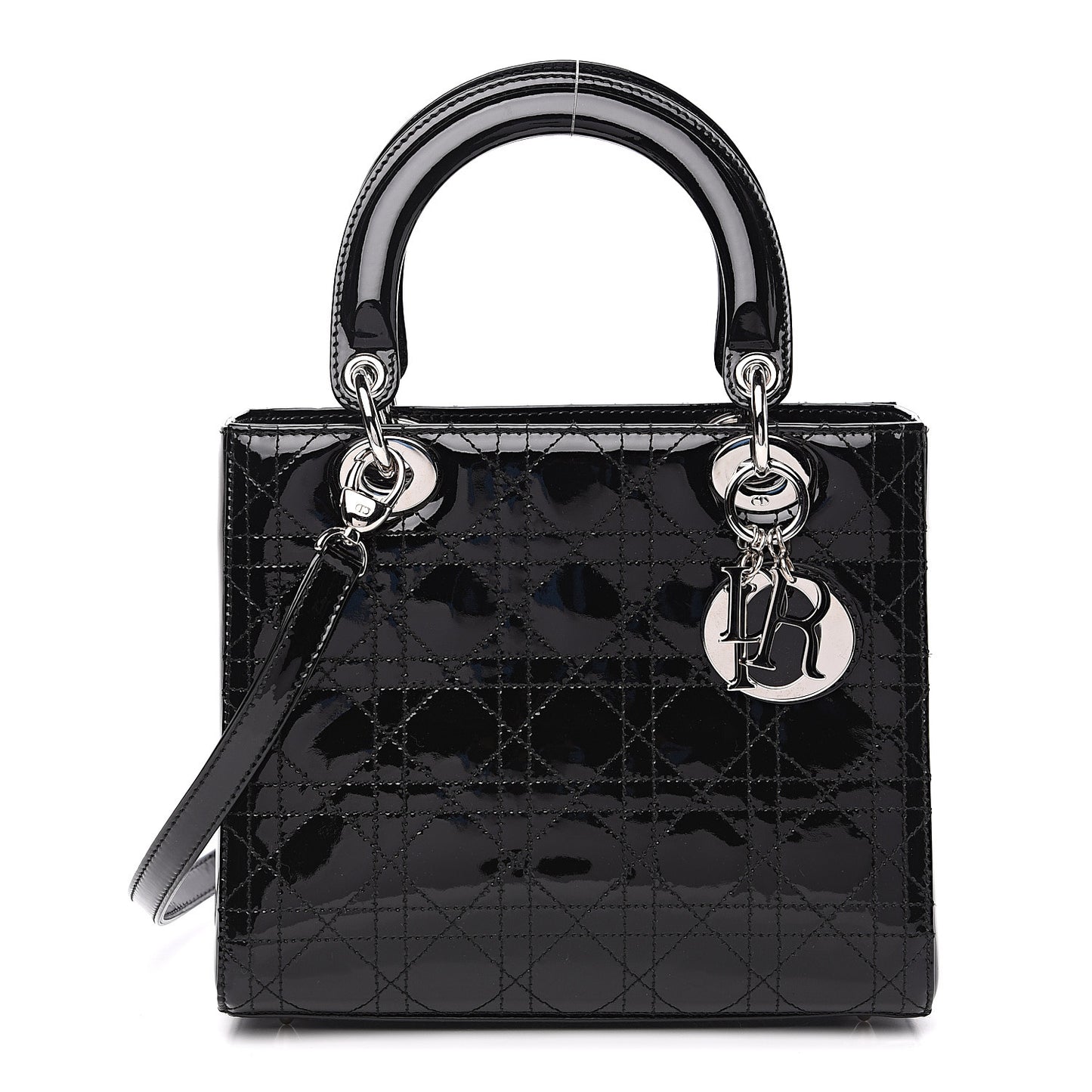 Patent Cannage Stitched Medium Lady Dior Black