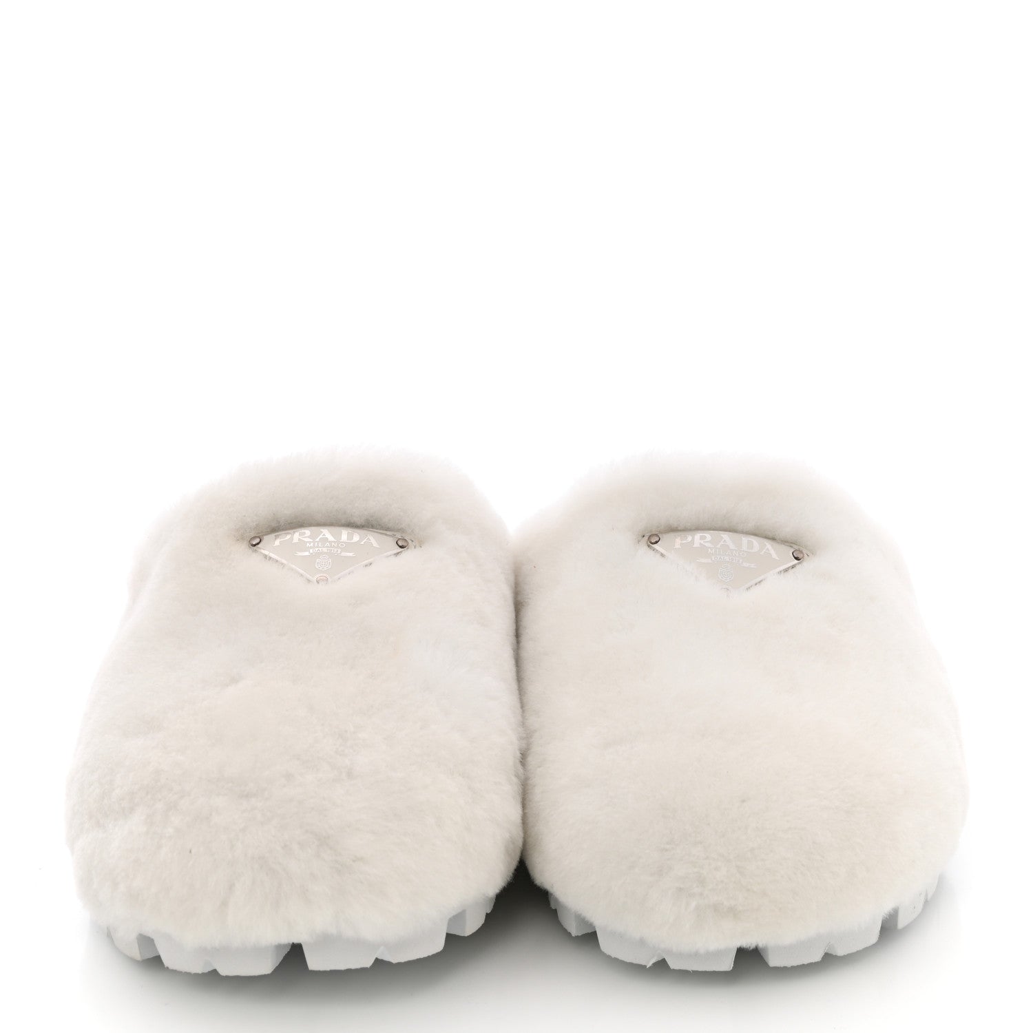 Prada Montone Metal Triangle Logo 20mm Slippers 39 Bianco 2 of 9