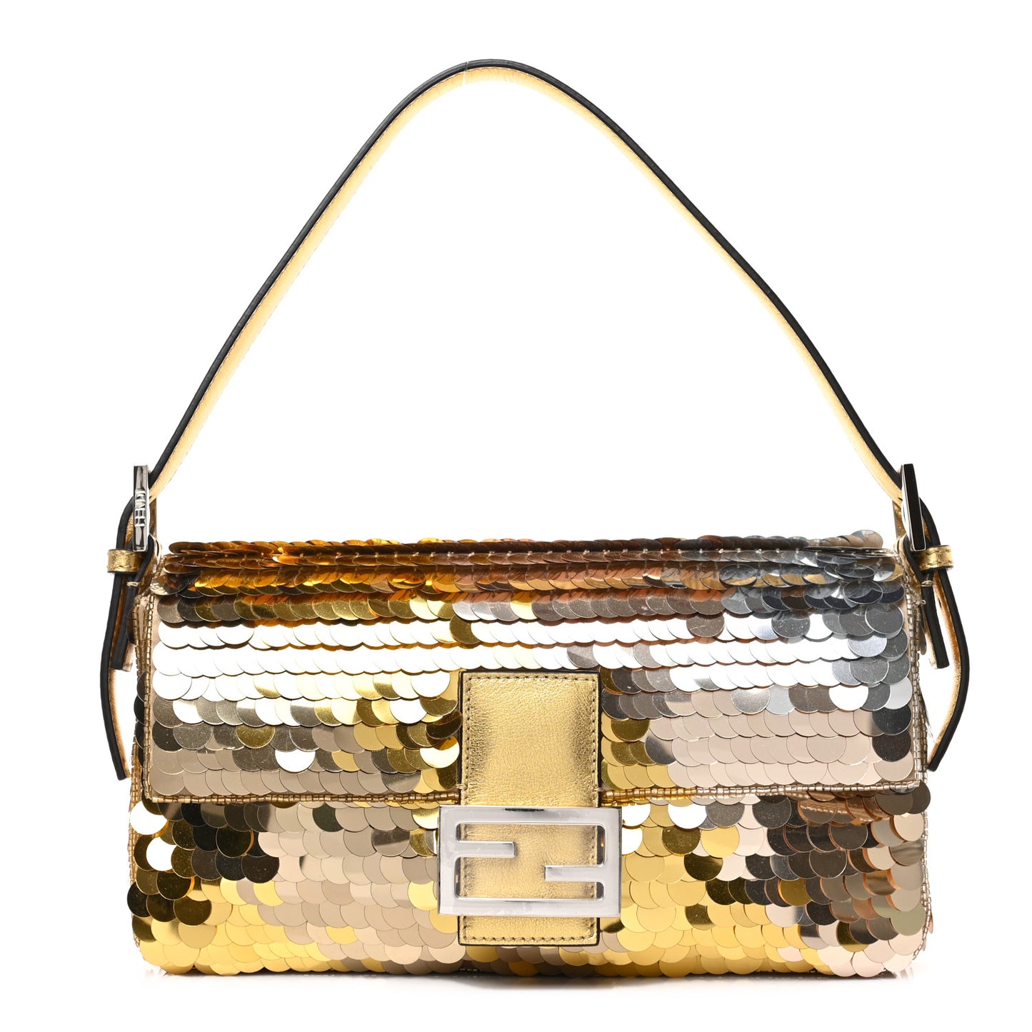 Sequin Paillettes Vitello Laminato Striped Baguette 1997 Oro Sfumato