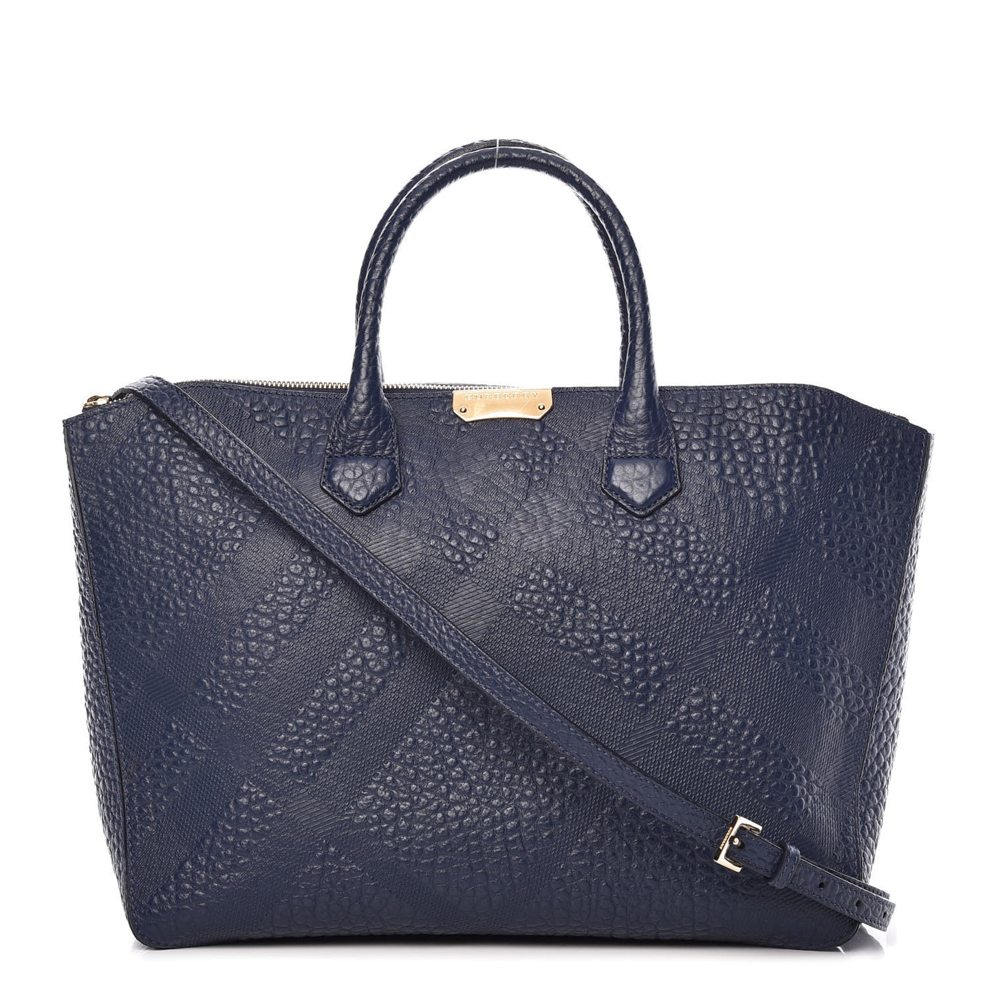 Heritage Grain Check Embossed Medium Dewsbury Tote Blue Carbon