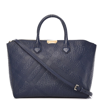 Burberry Heritage Grain Check Embossed Medium Dewsbury Tote Blue Carbon 1 of 13
