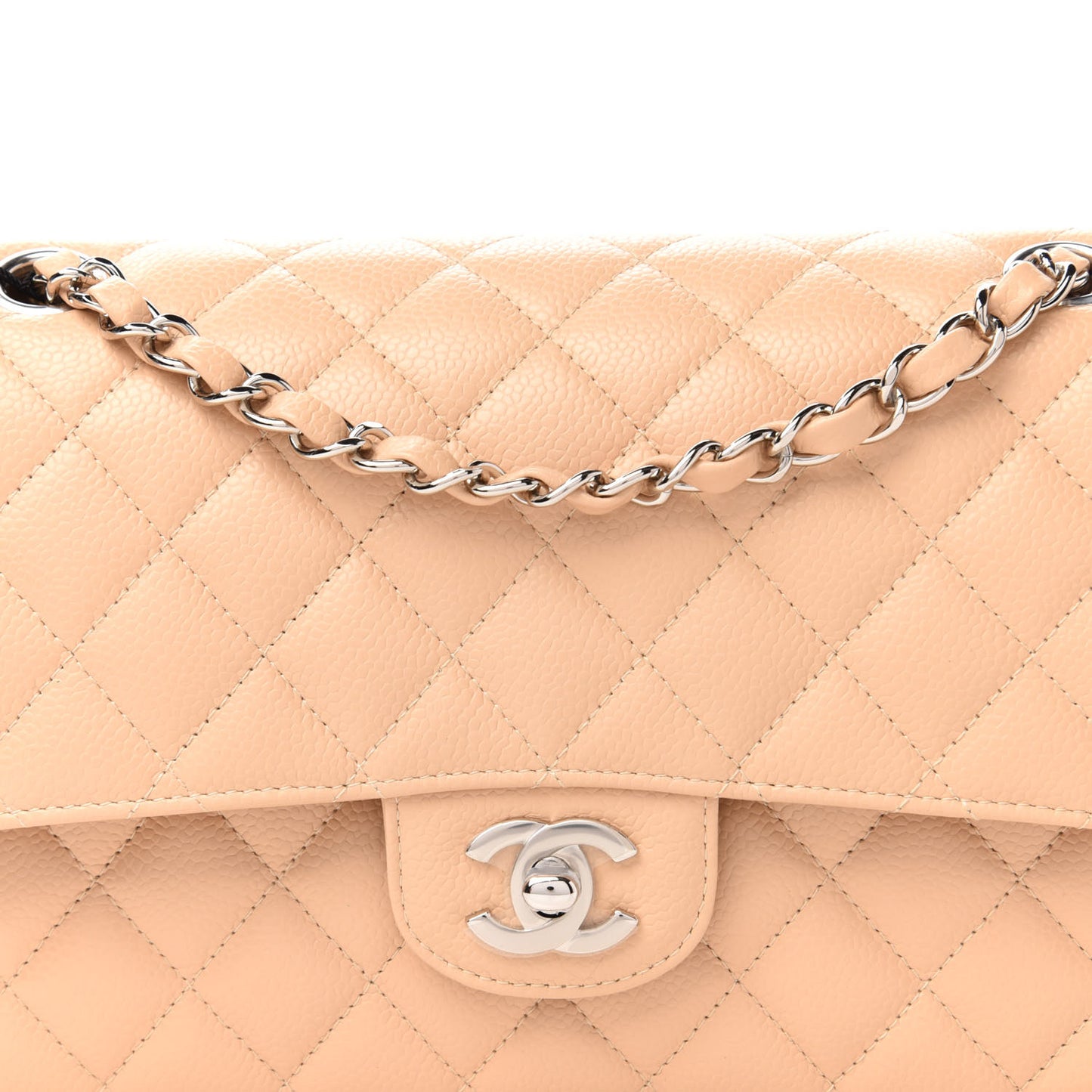 Caviar Quilted Medium Double Flap Beige Clair