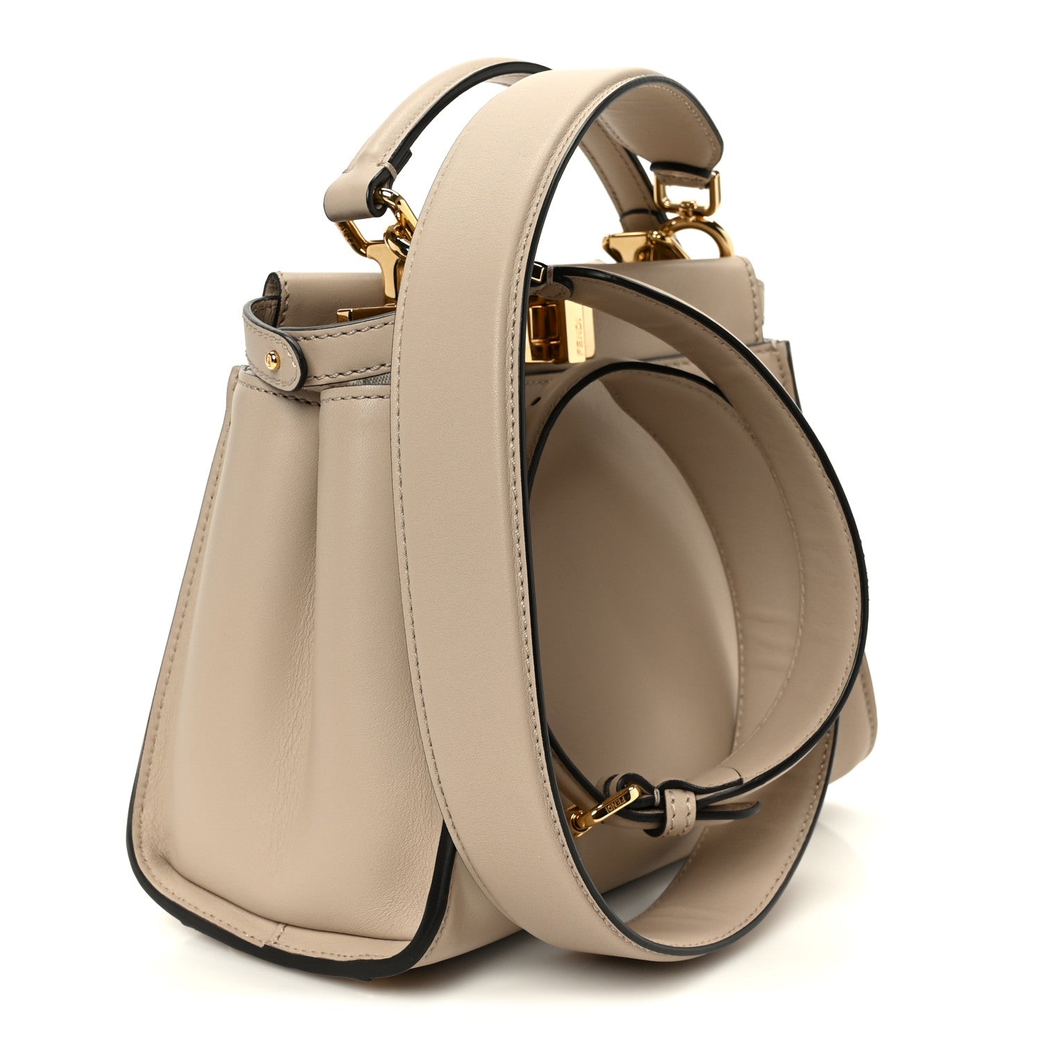 Fendi Vitello Seta Canvas FF Embroidered Mini Peekaboo Iconic Satchel Nuvola 3 of 11