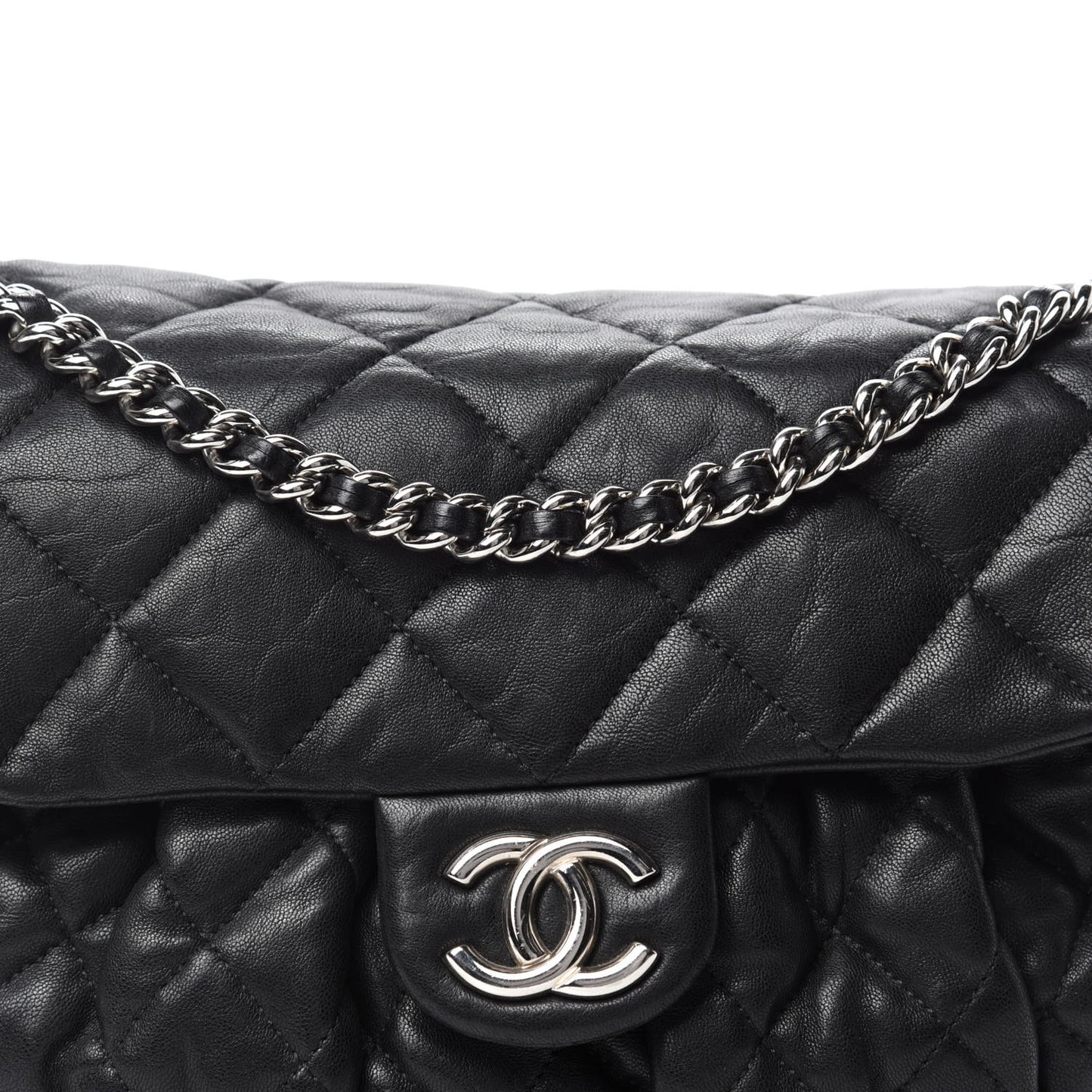 Washed Lambskin Quilted Medium Chain Around Messenger Black