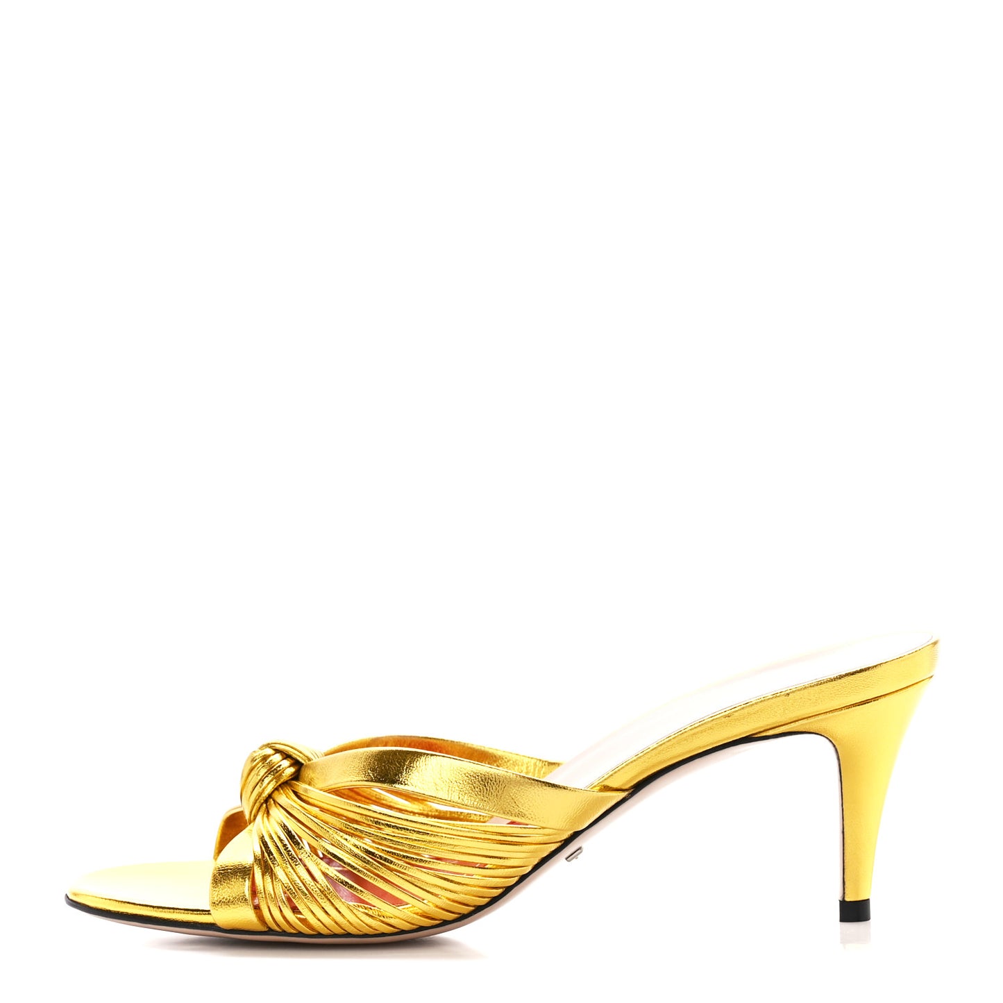 Metallic Nappa Crawford Knot Mid Heel Slide Sandals 38 Gold