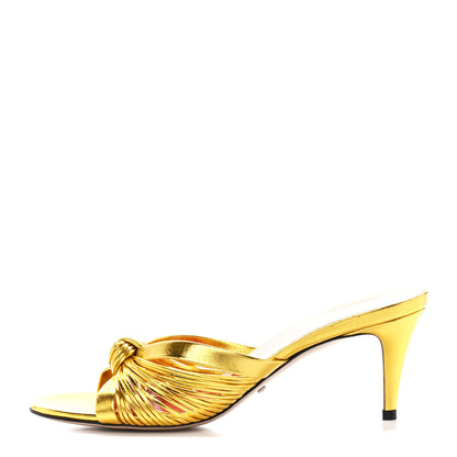 Gucci Metallic Nappa Crawford Knot Mid Heel Slide Sandals 38 Gold 1 of 7