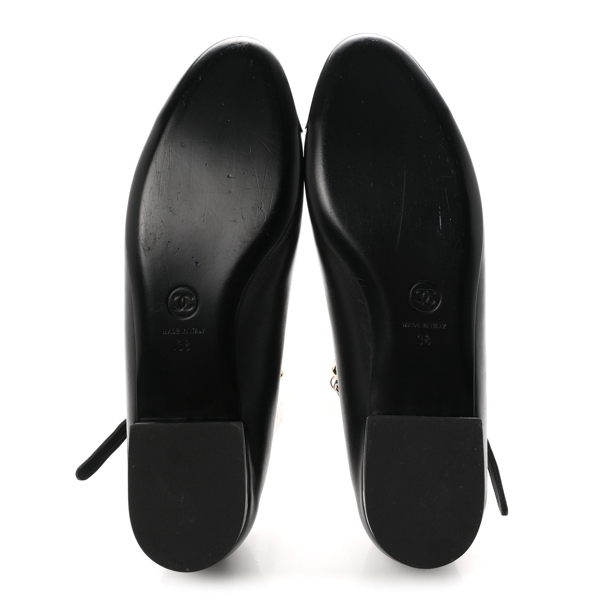 Chanel Shiny Lambskin Pearl Cap Toe Ankle Chain Ballerina Flats 38 Black 6 of 9