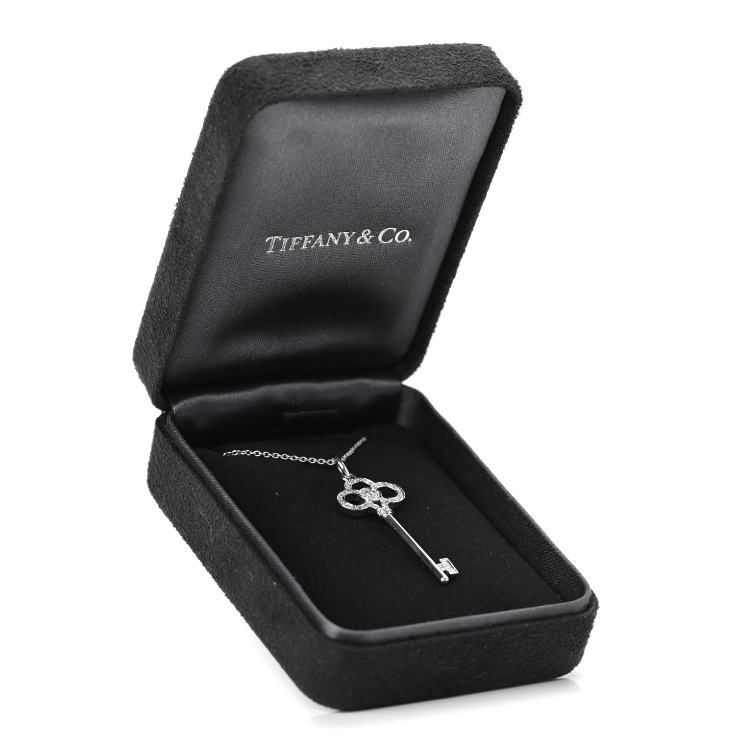 Tiffany 18K White Gold Diamond Crown Key Pendant Necklace 6 of 6