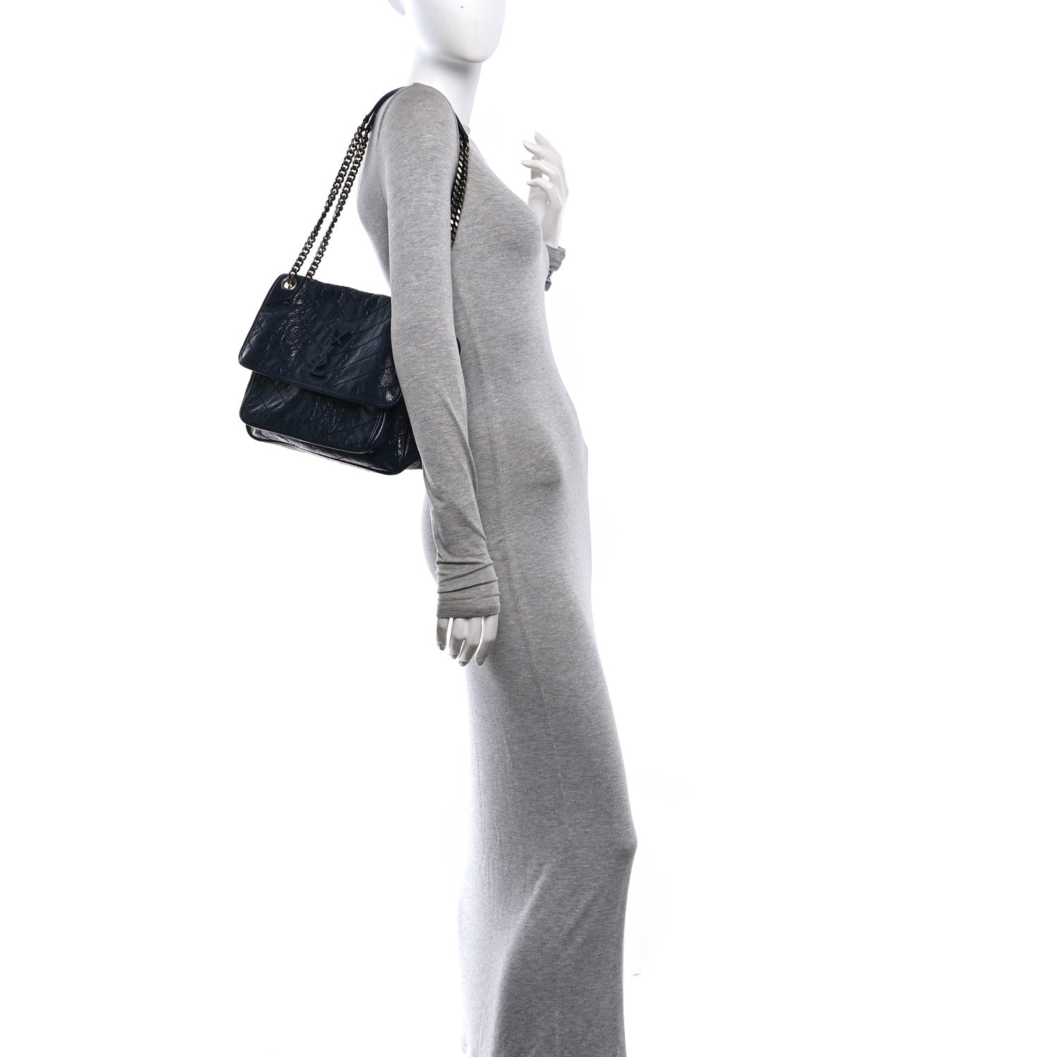Saint Laurent Crinkled Calfskin Matelasse Monogram Medium Niki Chain Satchel Deep Marine 2 of 10