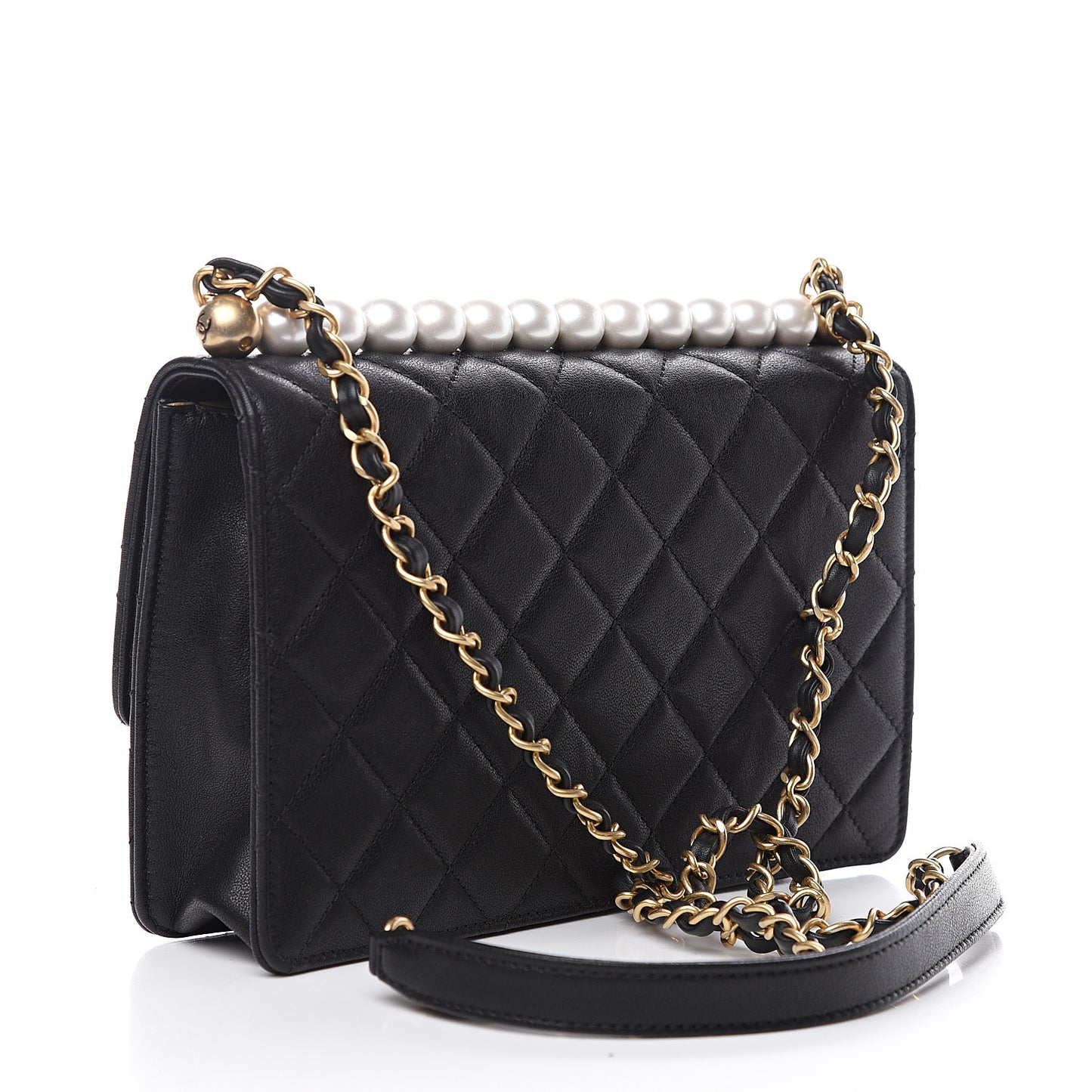 Lambskin Quilted Small Chic Pearls Flap Black