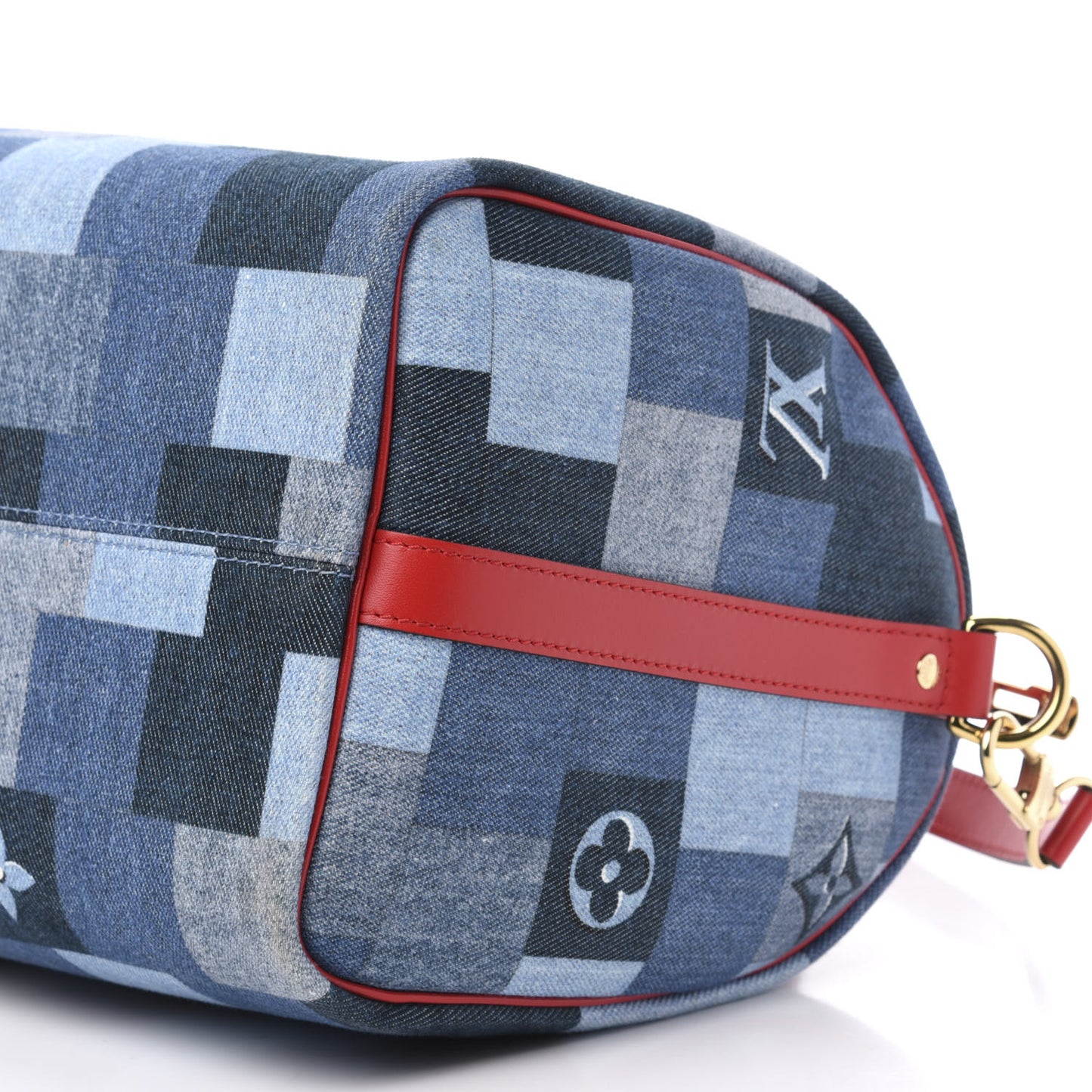 Denim Damier Monogram Patchwork Speedy Bandouliere 30 Blue Rouge