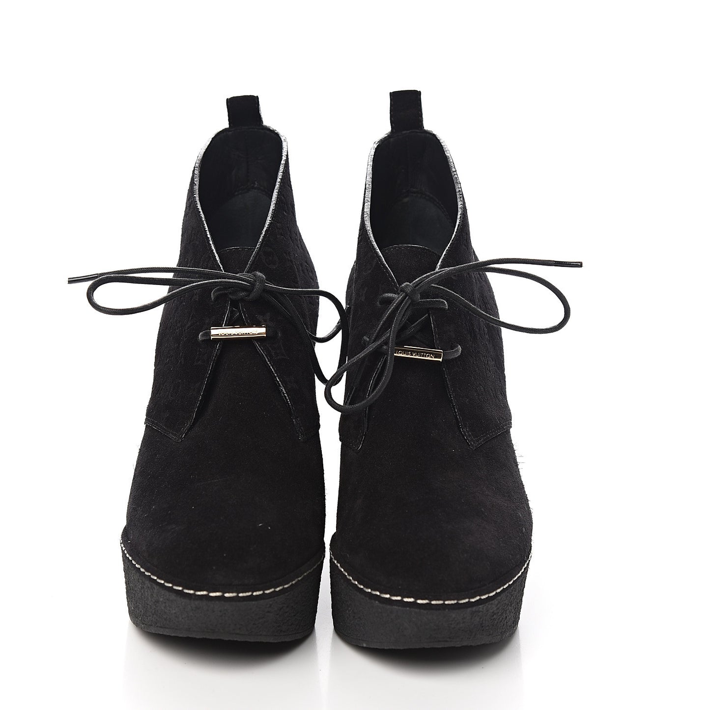 Suede Embossed Monogram Frosty Wedge Low Boots 38 Black