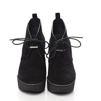 Louis Vuitton Suede Embossed Monogram Frosty Wedge Low Boots 38 Black 2 of 9