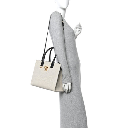 Versace Canvas Calfskin La Medusa Small Tote Bag Beige 2 of 9