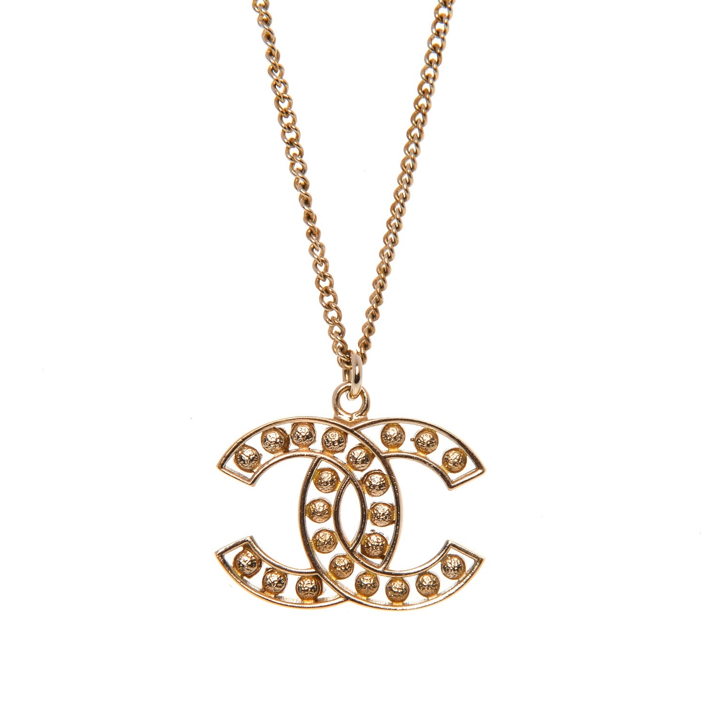 Crystal Pearl CC Pendant Necklace Gold