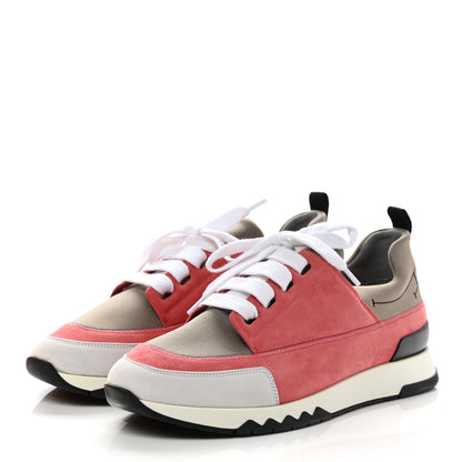 Hermes Technical Canvas Suede Goatskin Womens Stadium Sneakers 37 Grey Multicolor 3 of 9