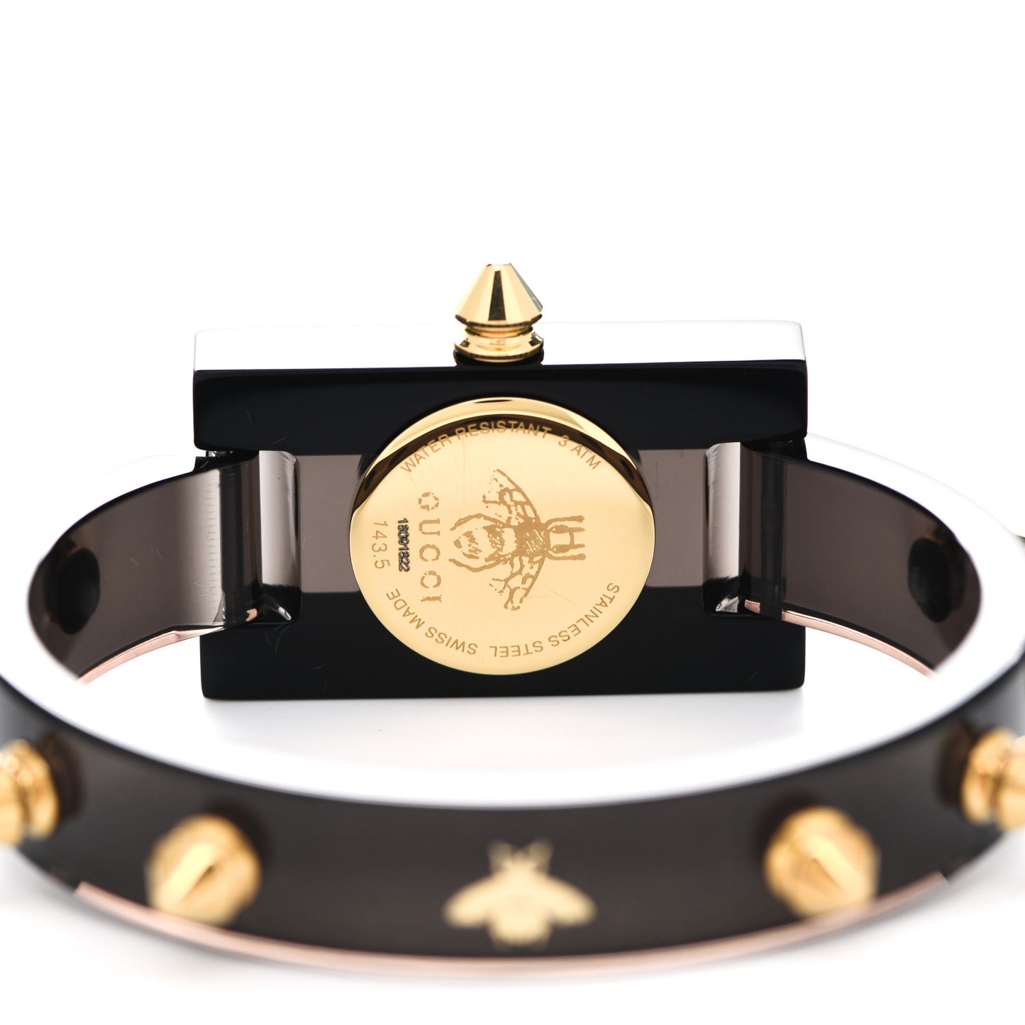 Stainless Steel Plexiglass 24mm Skeleton Stud Quartz Watch Black