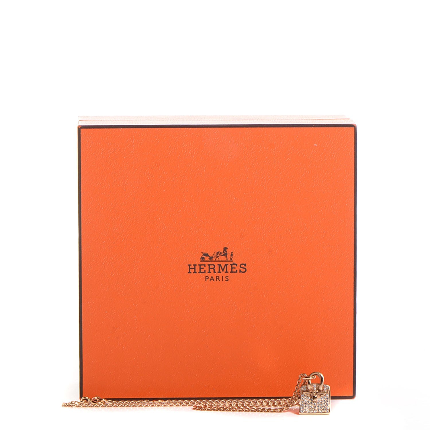 Hermes 18K Rose Gold Diamond Birkin Amulette Pendant Necklace 4 of 5