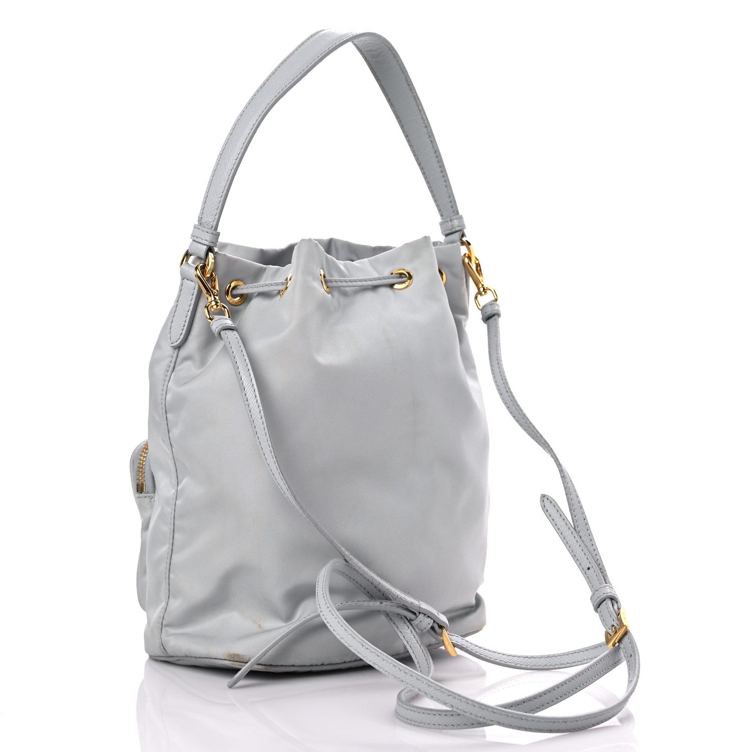 Prada Re-Nylon Saffiano Duet Bucket Crossbody Bag Fiordaliso 3 of 26