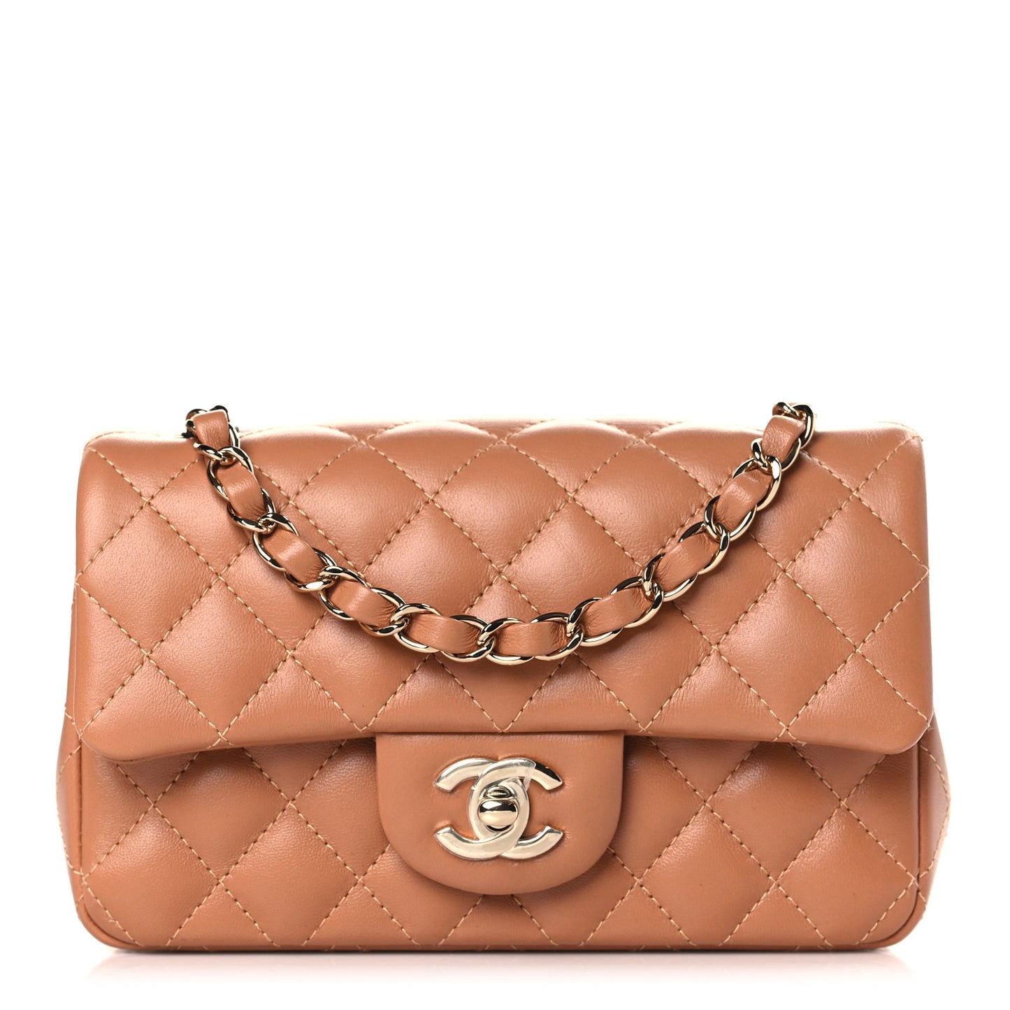 Lambskin Quilted Mini Rectangular Flap Brown