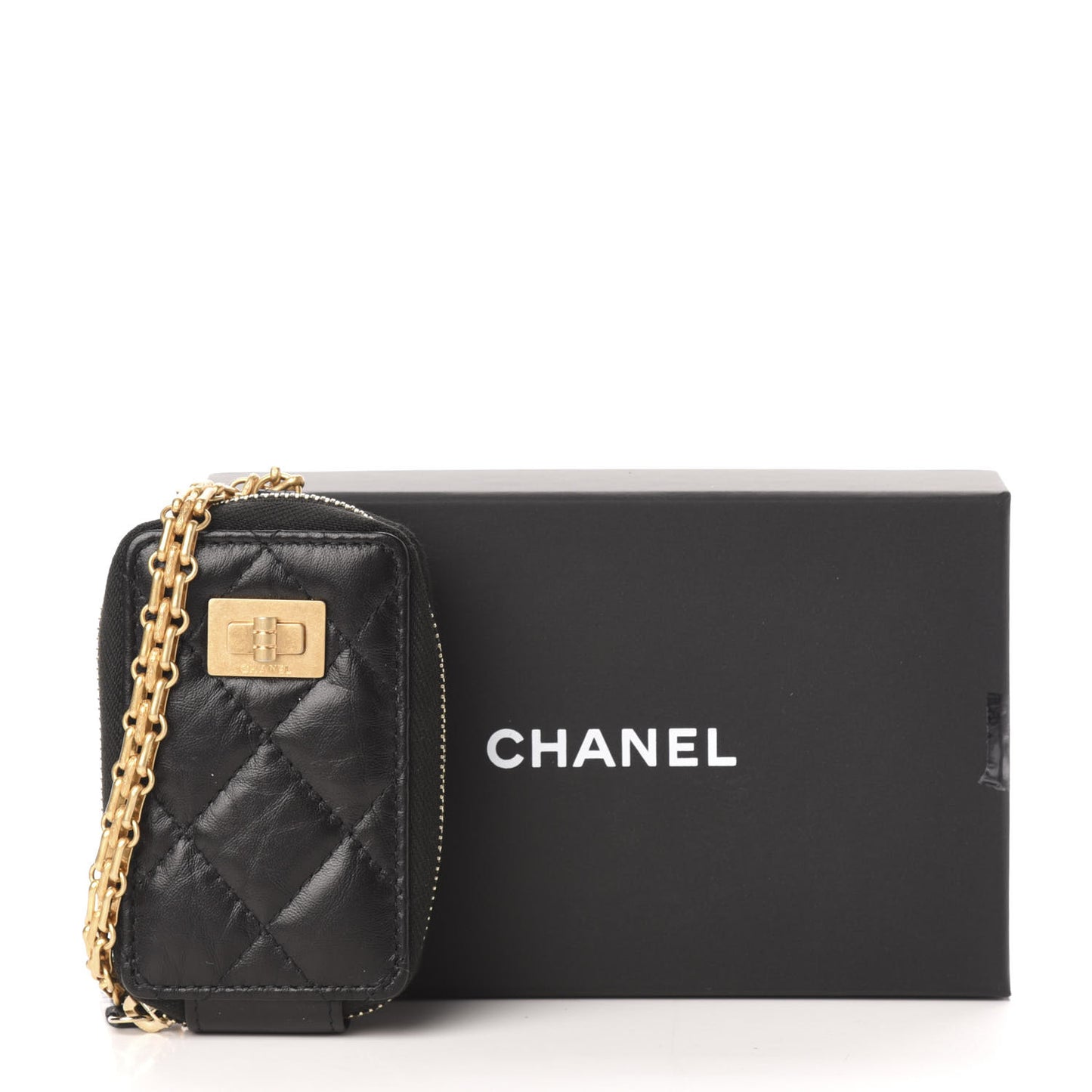 Aged Calfskin Quilted 2.55 Reissue Clutch With Chain Black