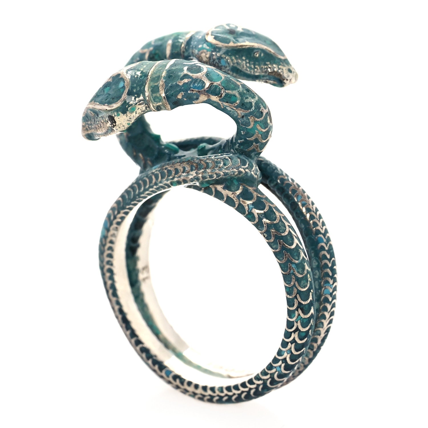 Gucci Sterling Silver Enamel Gucci Garden Double Snake Ring Blue 53 6.5 4 of 8