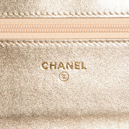 Chanel Satin Diamond Stitch Wallet On Chain WOC Black Gold 6 of 8