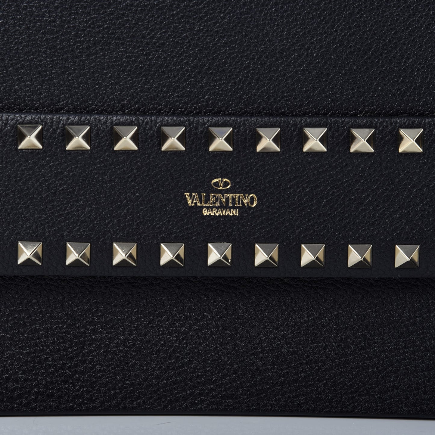 Pebbled Calfskin Rockstud Side Slip Wristlet Clutch Black