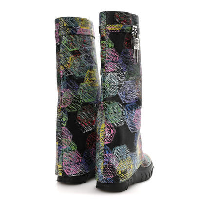 Givenchy Grained Calfskin Printed Shark Lock Biker Knee Boots 41 Black Multicolor 4 of 7