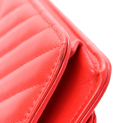 Chanel Lambskin Chevron Quilted Trendy CC Wallet On Chain WOC Red 15 of 15