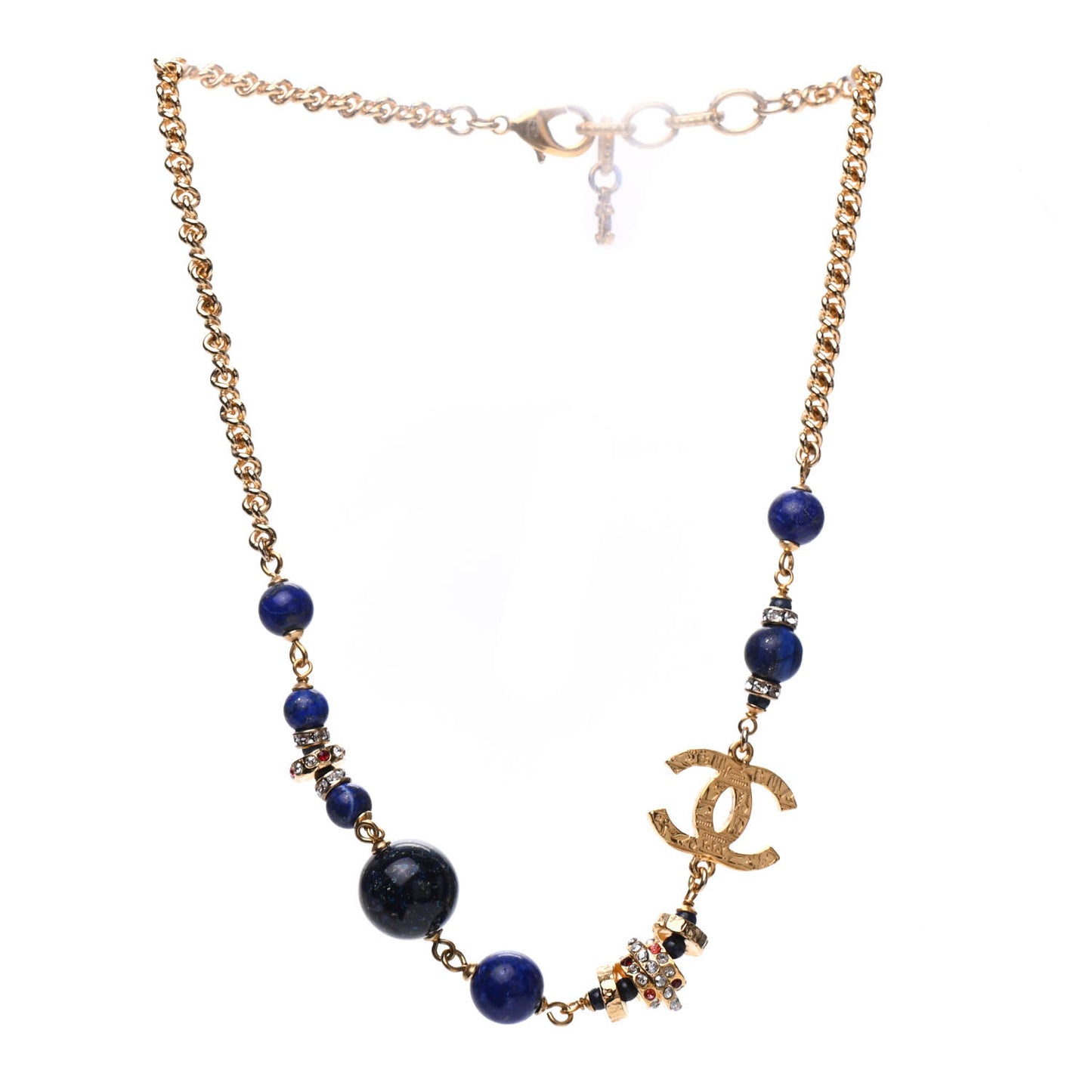 Crystal Bead Scarab CC Choker Necklace Blue