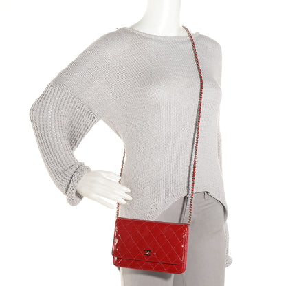 Chanel Patent Quilted Wallet On Chain WOC Red 2 of 8