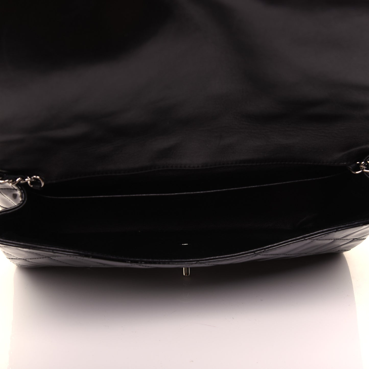Patent Quilted Clutch with Chain Flap Black