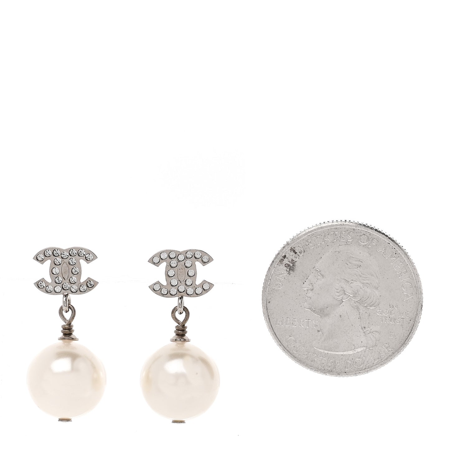 Crystal Pearl CC Drop Earrings Silver Pearly White