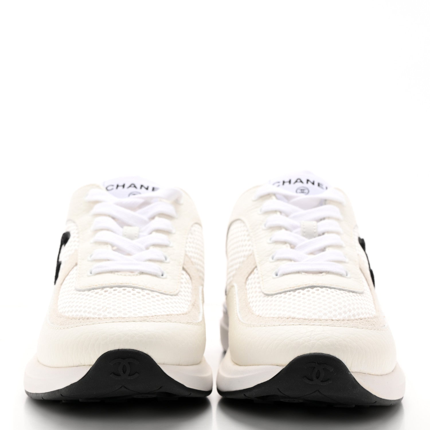 Chanel Calfskin Mesh Lycra Suede Womens Logo Sneakers 36 White Black 2 of 8