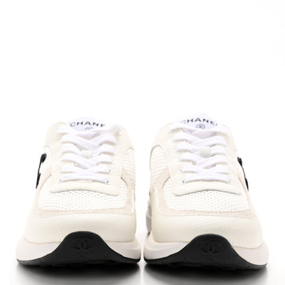 Chanel Calfskin Mesh Lycra Suede Womens Logo Sneakers 36 White Black 2 of 8