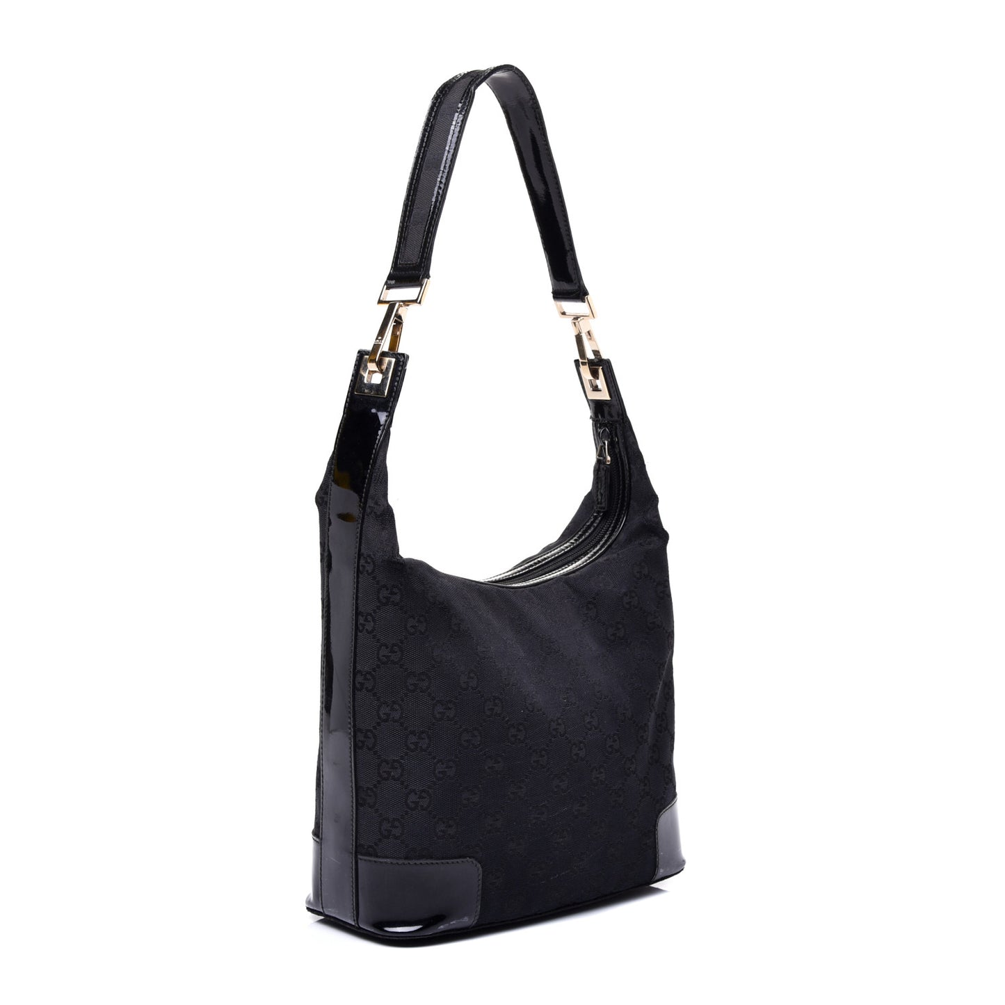 Canvas Patent Monogram Shoulder Bag Black