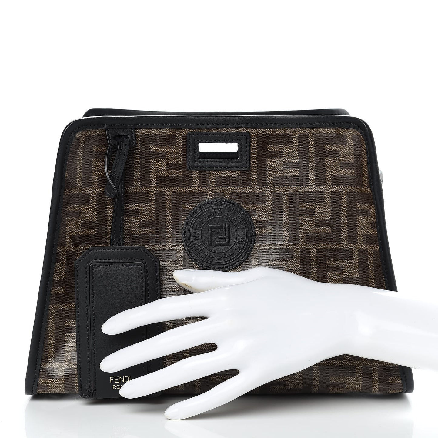 Glazed Fabric Vitello Century FF 1974 Stamp Patch Mini Peekaboo Defender Cover Mogano Panna Black