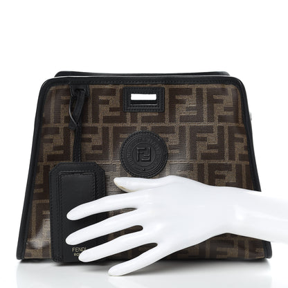 Fendi Glazed Fabric Vitello Century FF 1974 Stamp Patch Mini Peekaboo Defender Cover Mogano Panna Black 2 of 8