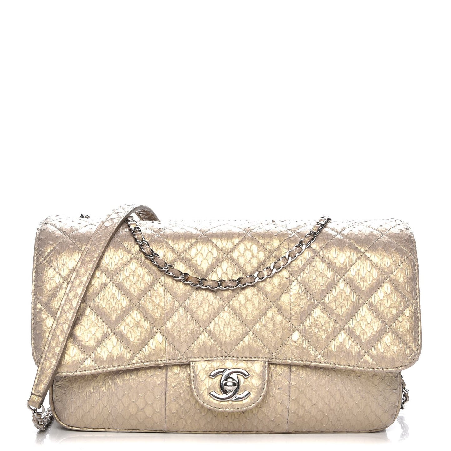 Iridescent Python Quilted Medium Clam Pocket Flap Gold