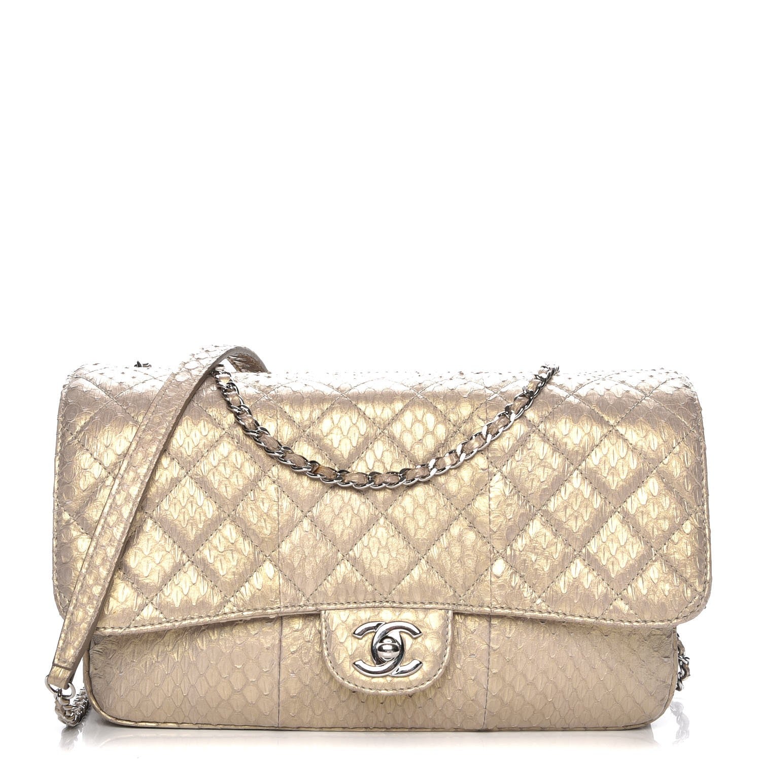Chanel Iridescent Python Quilted Medium Clam Pocket Flap Gold 1 of 8