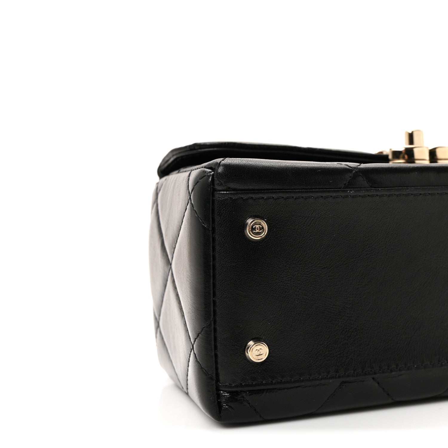 Chanel Shiny Calfskin Quilted Top Handle Box Bag Black 1818619